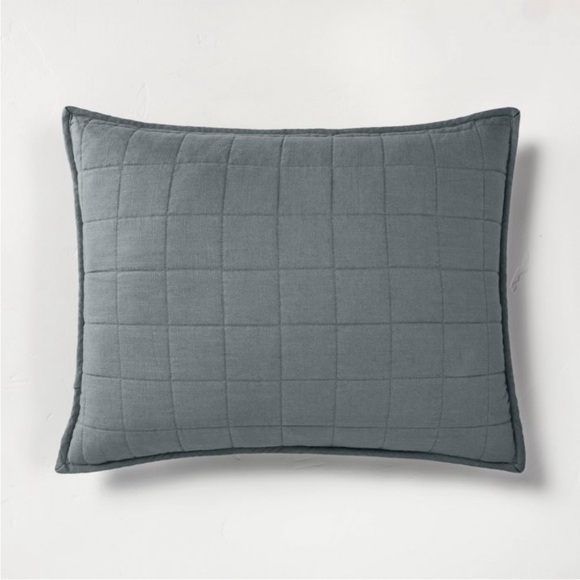 Casaluna Heavyweight Linen Blend Quilted Pillow Sham Standard 20x26 Gray - Picture 1 of 7
